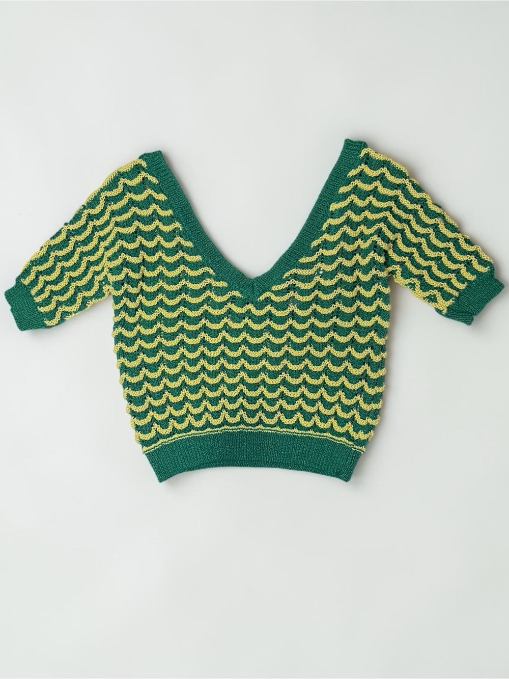ZARA Knit Openwork Cropped Top Green Yellow Size S